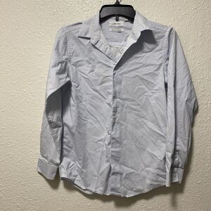 calvin klein Boys Shirt 16 White Blue button up down collared dressy R1